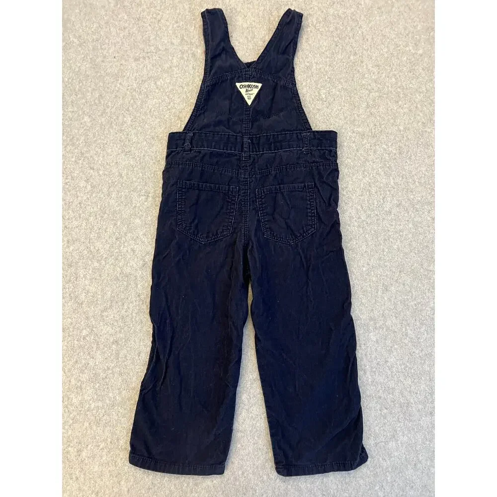OshKosh B'gosh Baby Girls 2T 100% Cotton Overalls Corduroy 3D Flower Navy‎ Blue